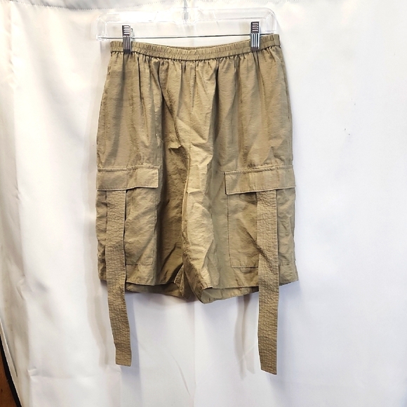 Sally LaPointe Pants - (0453) Sally LaPointe Tan Cargo Shorts with Elastic Waistband